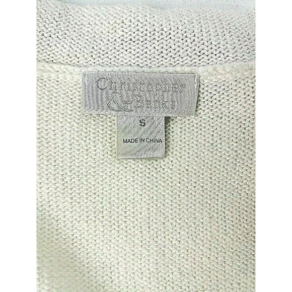 Christopher Banks Knit Cardigan Sweater Sz Small Crochet Trim Sleeve Off White - Picture 6 of 8